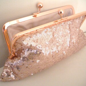Handmade Rose Gold Sequin Clutch, Evening Bag with Kiss Lock closure image 3