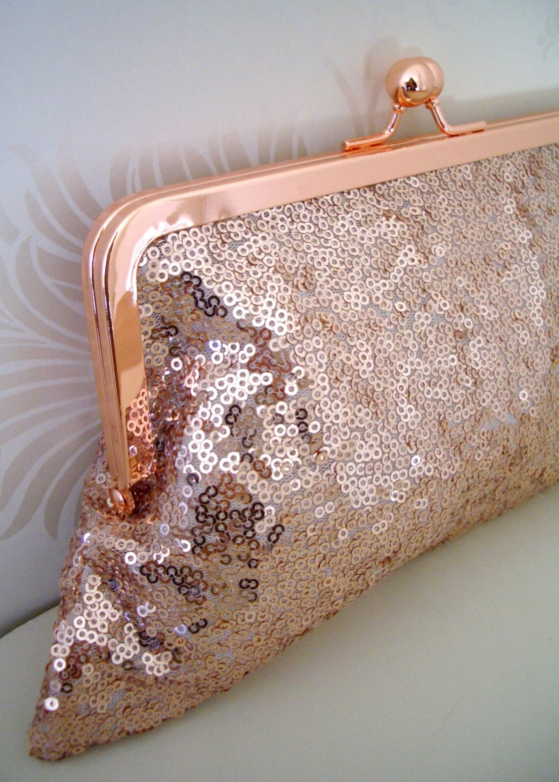 Rose Gold Evening Bag purse clutch bag Sequin Fabric no.1 Etsy