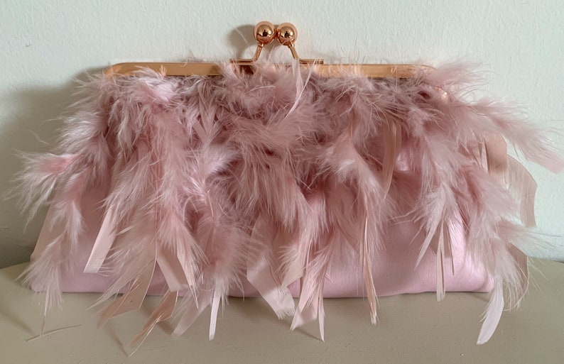 Pink feather clutch bag, Ostrich feather pink clutch, Evening purse, Pink clutch bag for wedding, bridal clutch, bridesmaid purse. image 1