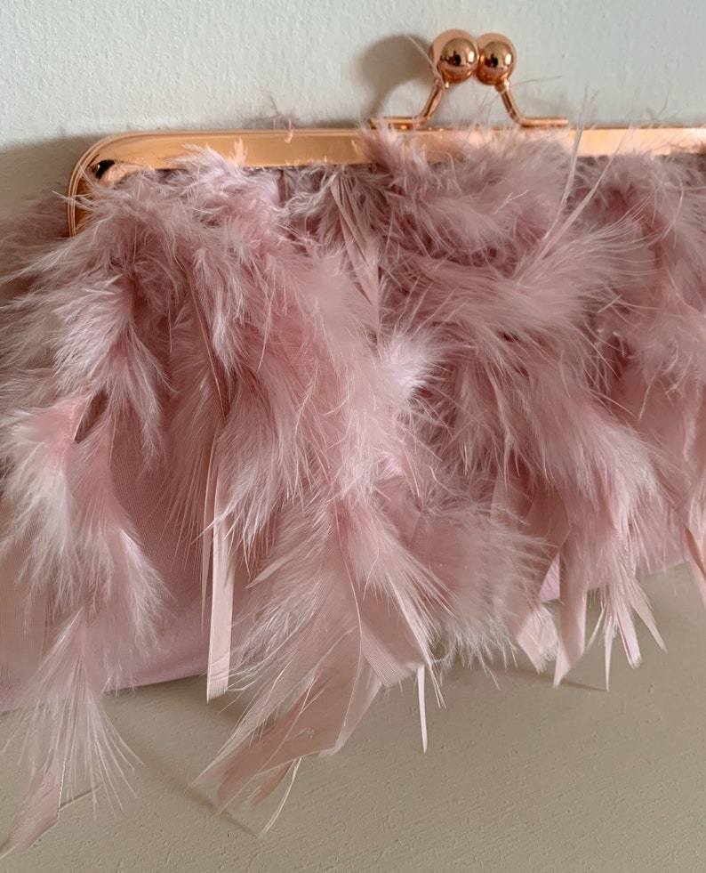 Pink feather clutch bag, Ostrich feather pink clutch, Evening purse, Pink clutch bag for wedding, bridal clutch, bridesmaid purse. image 2