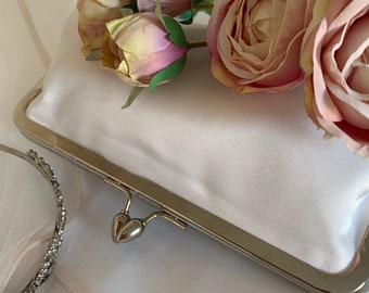 White satin bridal clutch, purse, bridesmaid clutch.