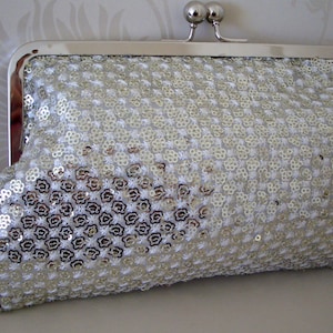 Bolso de noche de cierre de lentejuelas plateados, bolso, bolso de embrague,