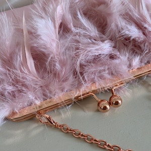 Pink feather clutch bag, Ostrich feather pink clutch, Evening purse, Pink clutch bag for wedding, bridal clutch, bridesmaid purse. image 8