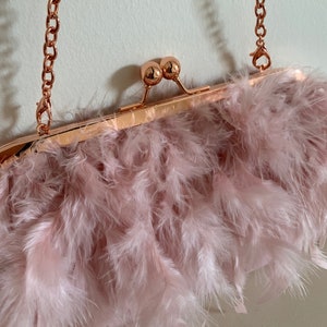 Pink feather clutch bag, Ostrich feather pink clutch, Evening purse, Pink clutch bag for wedding, bridal clutch, bridesmaid purse. image 6