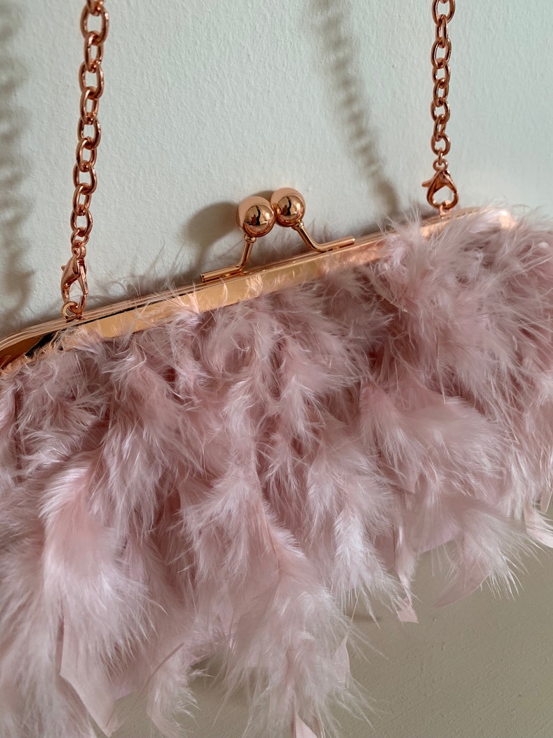 Pink feather clutch bag, Ostrich feather pink clutch, Evening purse, Pink clutch bag for wedding, bridal clutch, bridesmaid purse. image 6