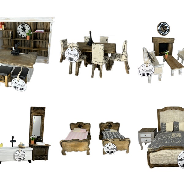 Dollhouse Furniture 1:12 Bundle Discounted Kitchen Dining Lounge Bedroom Bathroom Single Beds BIG 6 French Provincial Minimollydollhouse