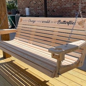 Engraved Porch Swing with Cup Holders - Handmade with Louisiana Cypress - Christmas Birthday Wedding Anniversary Gifts