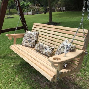 5 Ft Handmade Cypress Porch Swing with Cupholders Custom Engraving & Staining Available (FREE SHIPPING) - Mother's Day Gift - Wedding Gift