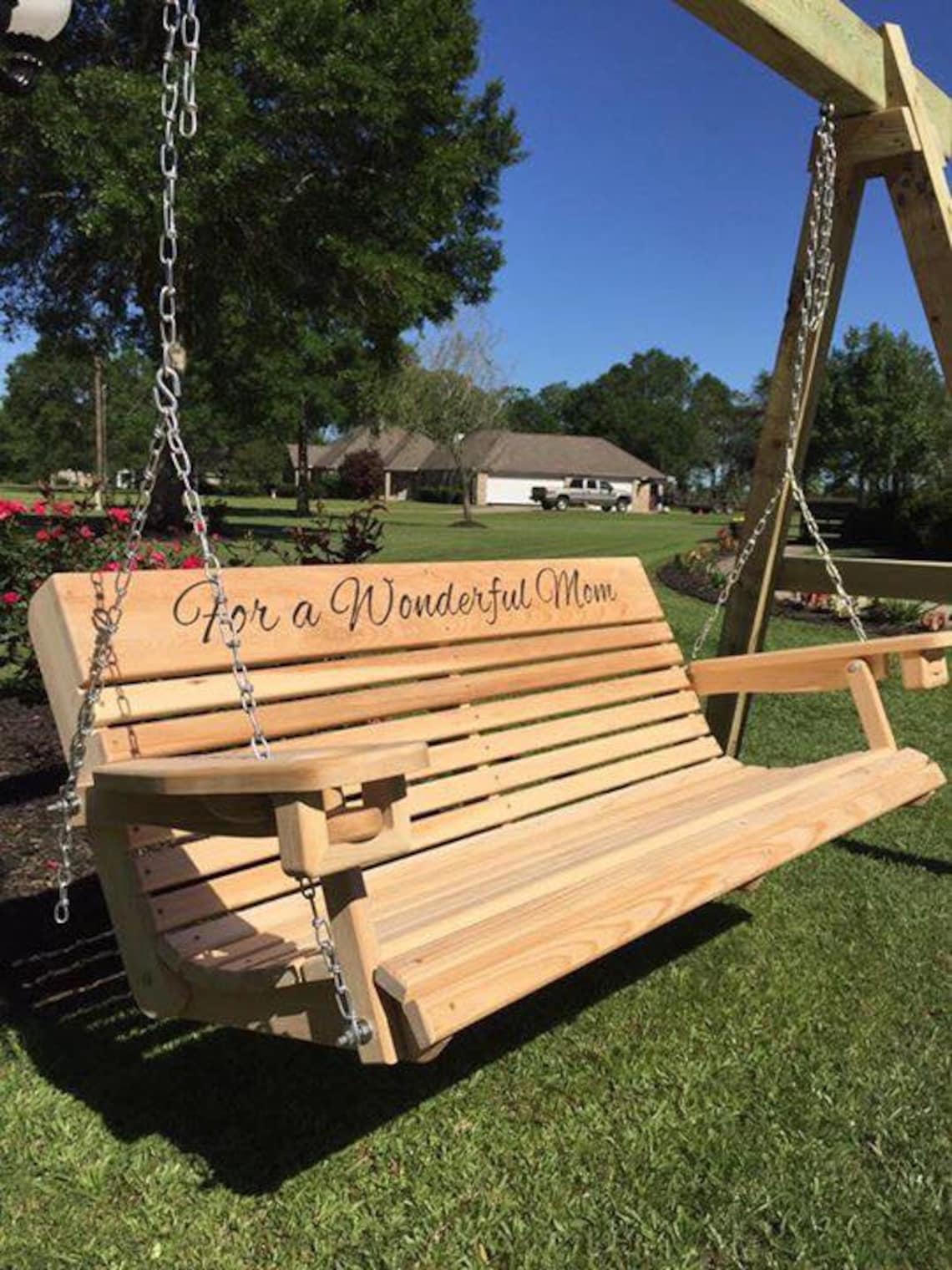5 Ft Handmade Cypress Porch Swing With Cupholders Custom Etsy