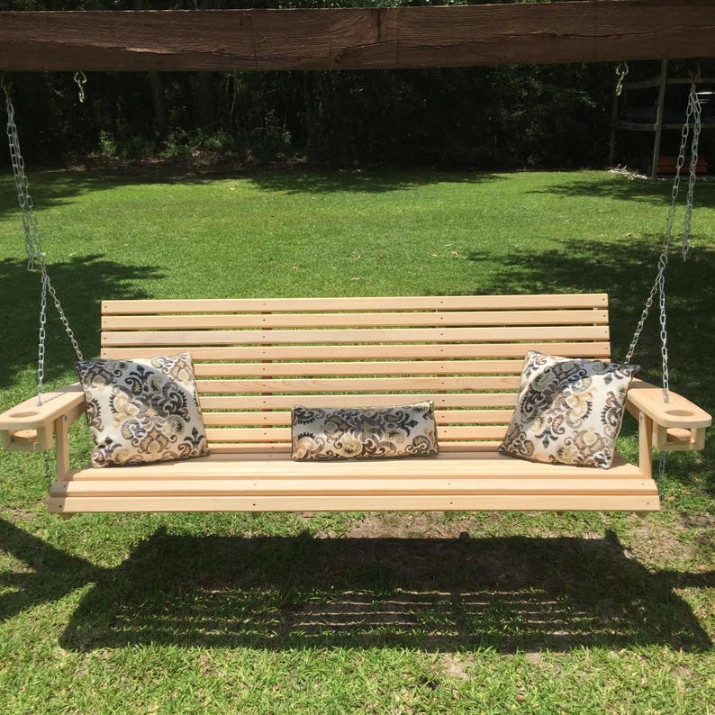 6 ft Cypress Porch Swing with Cup Holders 66 Seat Etsy