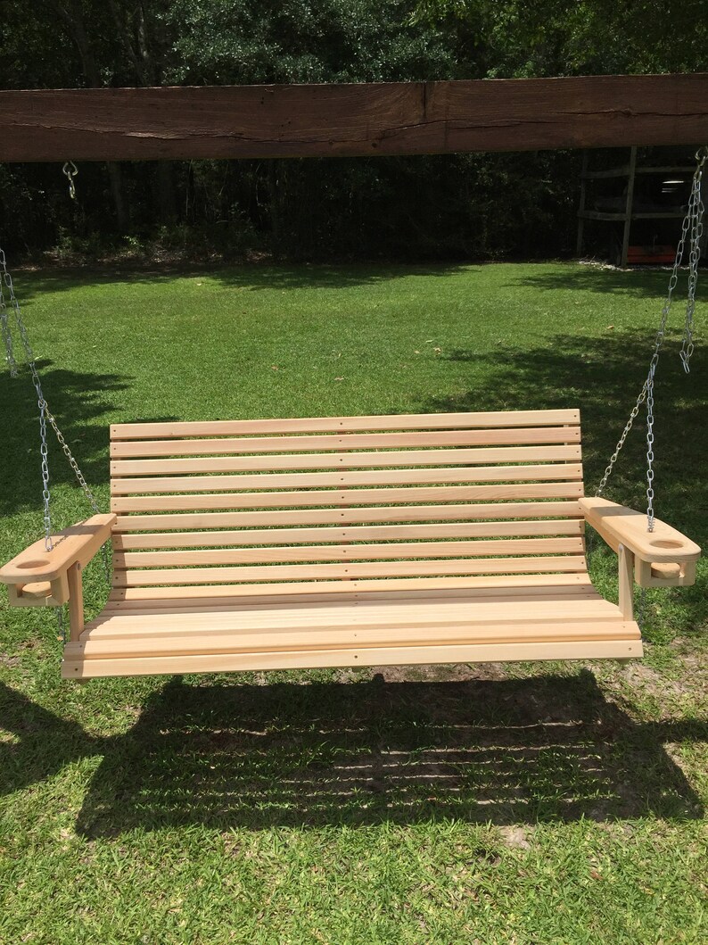 5 Ft Handmade Cypress Porch Swing with Cupholders Custom Etsy