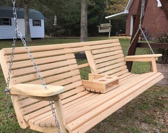 6 Ft Cypress Porch Swing with Flip Down Console Cup Holders (66" Seat) with Stainless Hardware (Free Shipping) - Christmas Gift