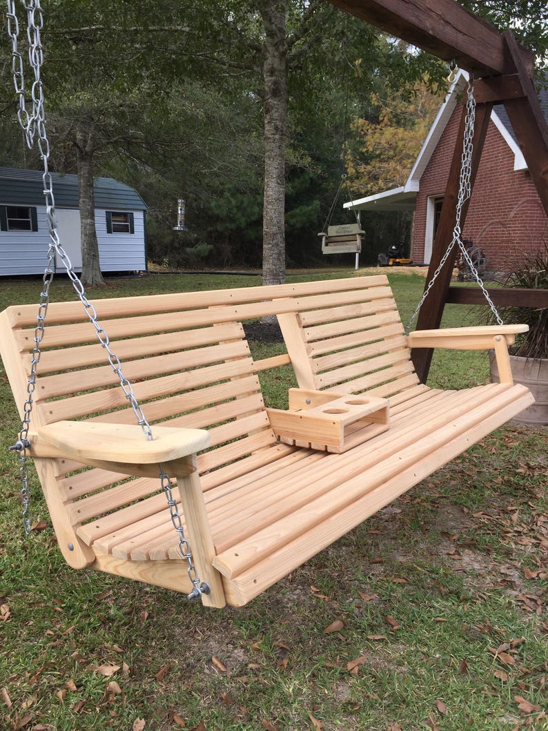 6 Ft Cypress Porch Swing With Flip Down Console Cup Holders 1 Select Kiln Dried Cypress Handmade In Louisiana Free Shipping