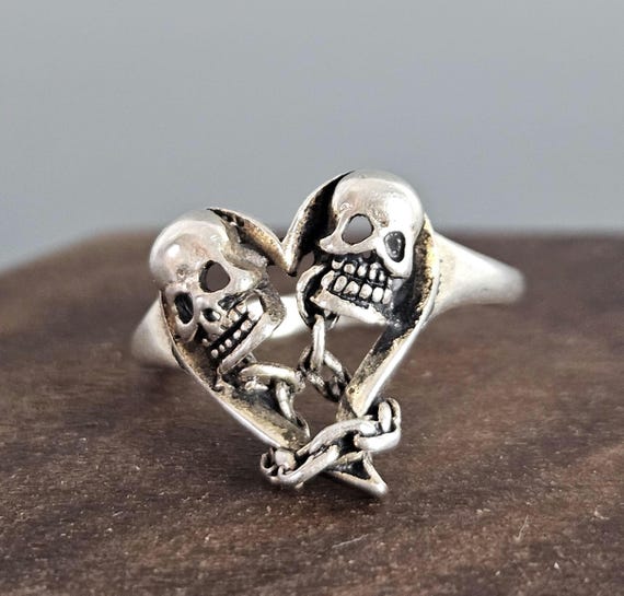 Skeleton Heart Silver Tone Ring - image 1