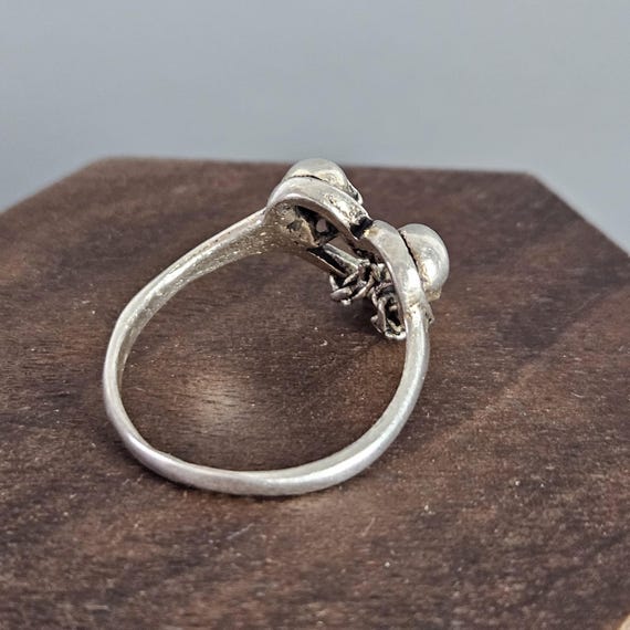 Skeleton Heart Silver Tone Ring - image 5