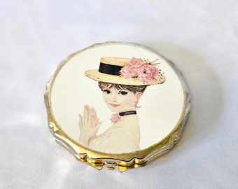 Japanese Compact Hand Mirror Gold Tone