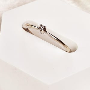 Dainty Solitaire Tiny Diamond Ring in 14k White Gold, Thin Wedding Ring, Minimalist diamond ring