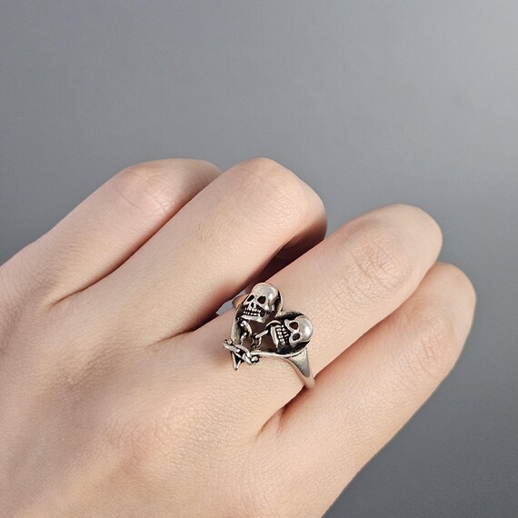 Skeleton Heart Silver Tone Ring - image 7