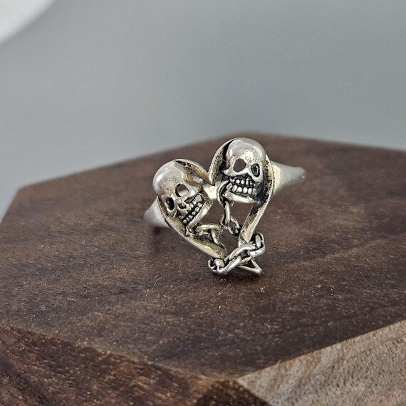 Skeleton Heart Silver Tone Ring - image 2