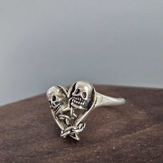 Skeleton Heart Silver Tone Ring - image 4