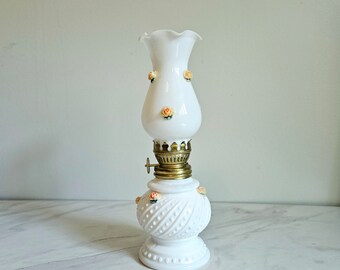 Vintage Milk Glass Floral Oil Lamp