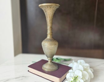 vintage, exotic, trumpet shaped brass vase