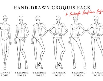 Hand-Drawn Fashion Croquis Pack, Female Fashion Figure Template, Body Pose for Fashion Illustration, Fashion Sketch, Fashion Drawing