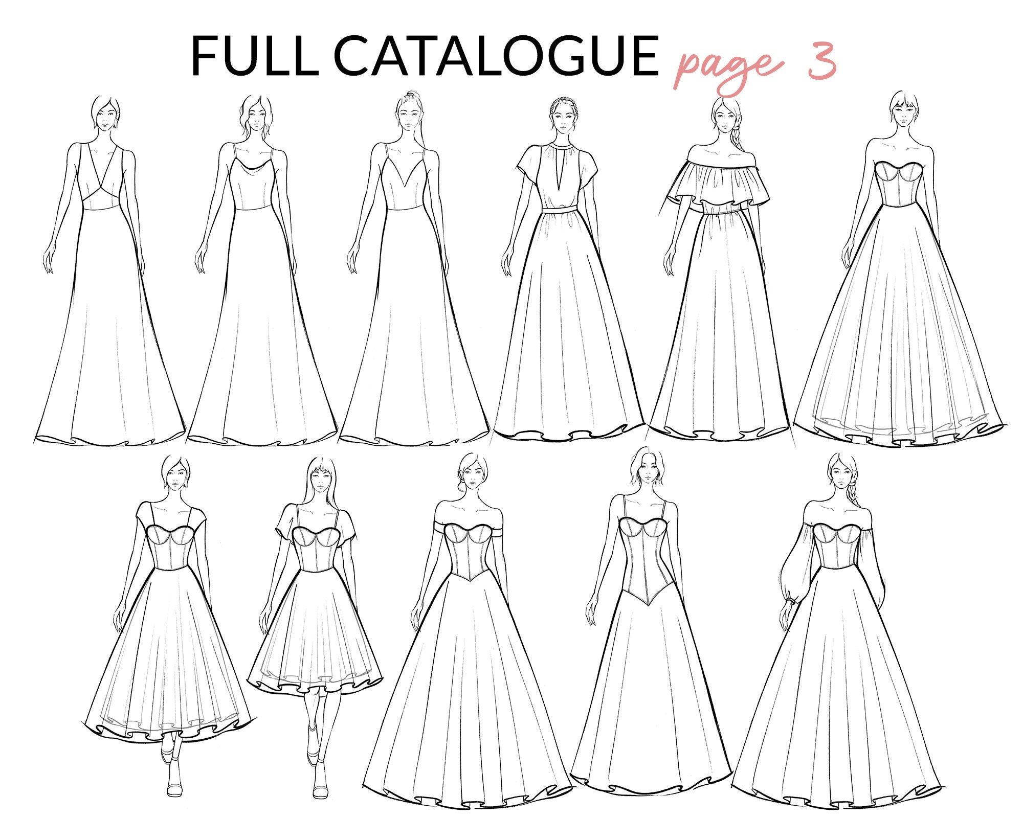 base dress design Bridal Fashion Croquis Pack: Female Figure Templates (digital Download)
