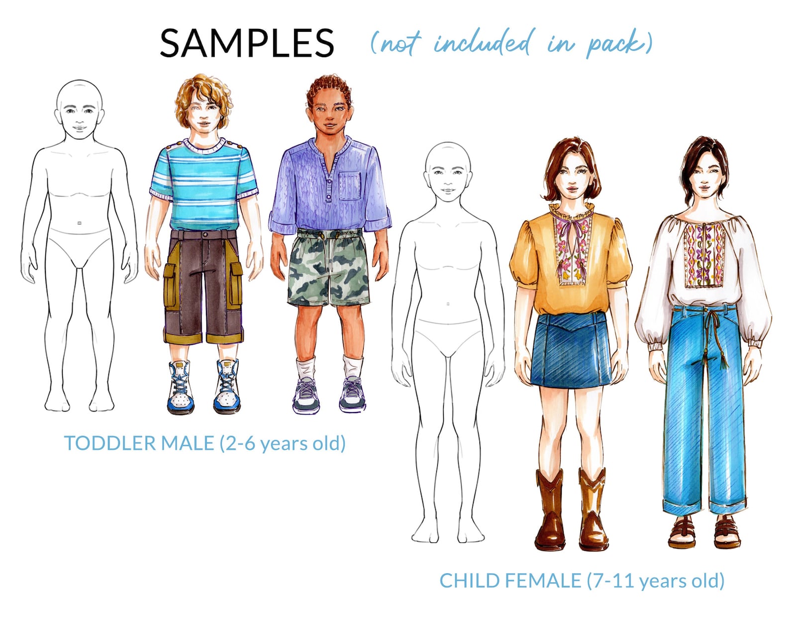 Kids Fashion Croquis Child Figure Template Children Body Pose for ...