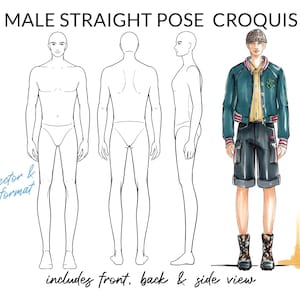 男性のファッションフィギュアテンプレートクロッキーファッションスケッチ描画イラストのための男性の体のポーズ