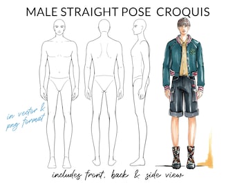 Male Straight Pose Fashion Croquis, Male Fashion Figure Template, Mens Body Pose for Fashion Illustration, Fashion Sketch, Fashion Draw