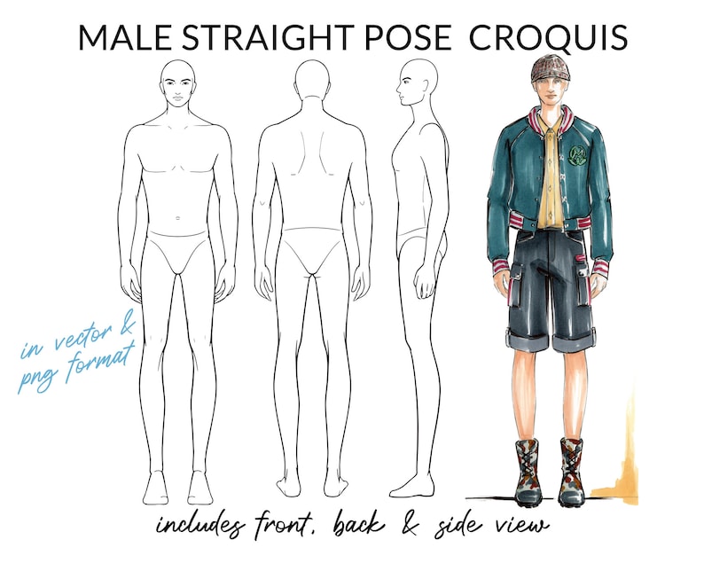 Male Straight Pose Fashion Croquis, Male Fashion Figure Template, Mens Body Pose for Fashion Illustration, Fashion Sketch, Fashion Draw image 1