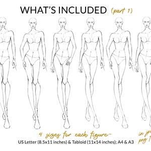 Female Croquis Bundle, Female Figure Template, Frontal Poses for Fashion Illustration, Fashion Sketching, Fashion Drawing, Fashion Design image 6