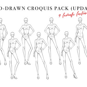 Female Croquis Bundle, Female Figure Template, Frontal Poses for Fashion Illustration, Fashion Sketching, Fashion Drawing, Fashion Design image 2