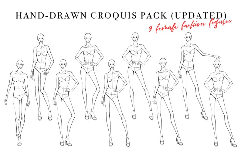 Female Croquis Bundle, Female Figure Template, Frontal Poses for Fashion Illustration, Fashion Sketching, Fashion Drawing, Fashion Design image 2