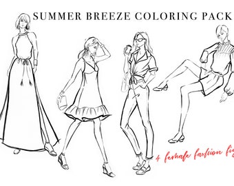 Summer Breeze Coloring Pack, Fashion Templates, Coloring Pages, Female Figures, Fashion Sketch, Fashion Drawing, Fashion Illustration