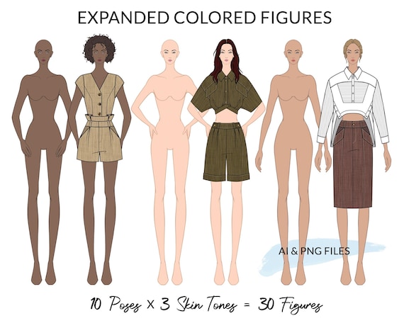 Womens Colored Digital Fashion Vector Figures Female Body Template