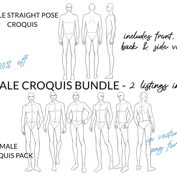 Male Fashion Croquis Bundle, Male Figure Template, Mens Body Pose for Fashion Illustration, Fashion Sketch, Fashion Drawing, Fashion Design