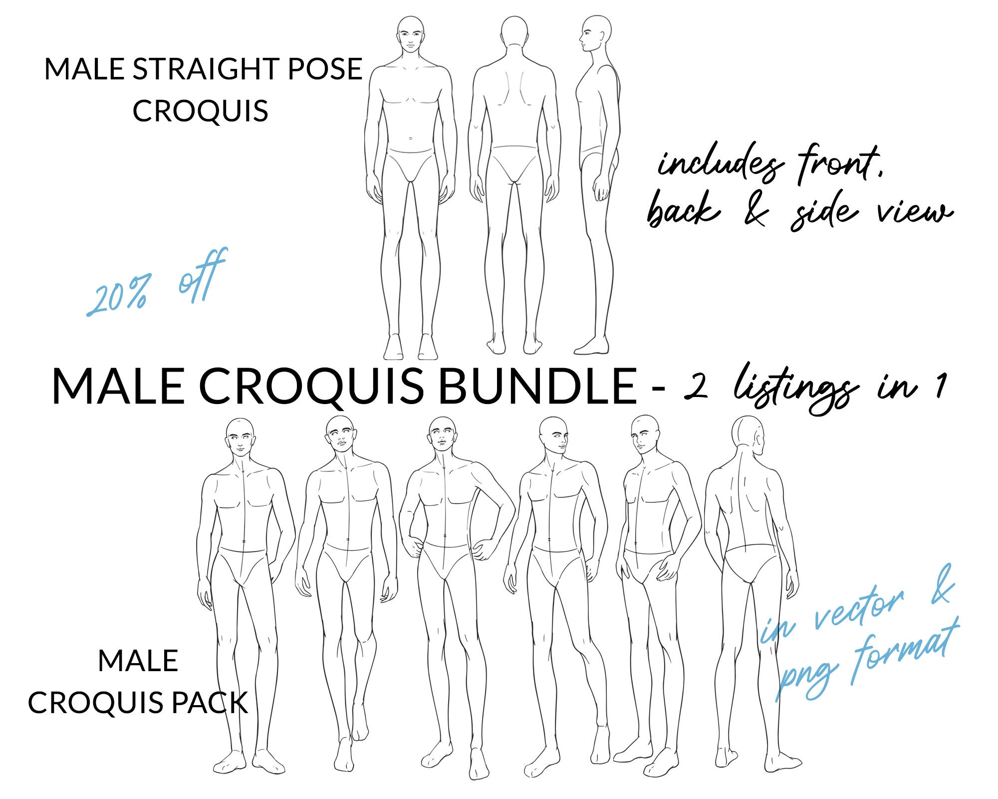Front to Back Pose 001 Template Croquis Body for Fashion Design Character  Concept Art Drawing Manga Comic Practice Anatomy Proportion Study - Etsy