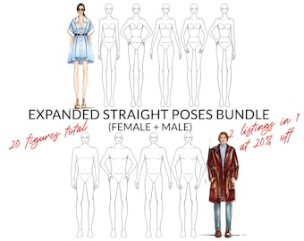 Expanded Straight Poses Bundle, Female and Male Figure Templates, Fashion Croquis, Poses for Fashion Illustration, Fashion Design