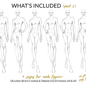 Female Croquis Bundle, Female Figure Template, Frontal Poses for Fashion Illustration, Fashion Sketching, Fashion Drawing, Fashion Design image 7