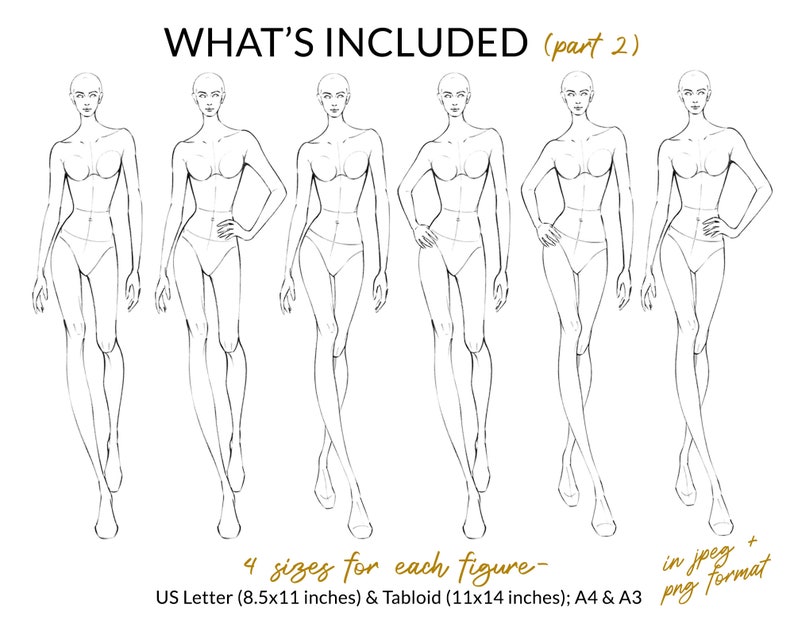 Female Croquis Bundle, Female Figure Template, Frontal Poses for Fashion Illustration, Fashion Sketching, Fashion Drawing, Fashion Design image 7