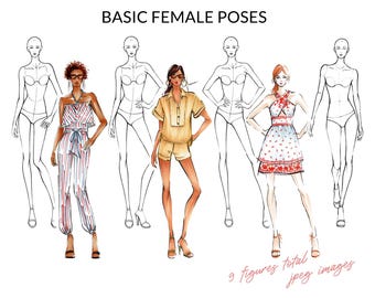 Basic Womens Fashion Illustration Figures Pack Female Pose Body Template Drawing Fashion Sketch