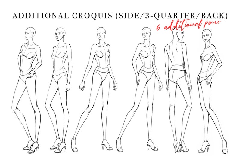 Fashion Croquis Bundle, Female Figure Template, Body Pose for Fashion Illustration, Fashion Sketch, Fashion Drawing, Poses, Blank Figures image 4