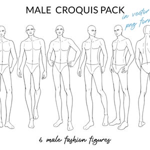 Male Fashion Croquis Pack, Male Fashion Figure Template, Mens Body Pose for Fashion Illustration, Fashion Sketch, Fashion Draw image 1