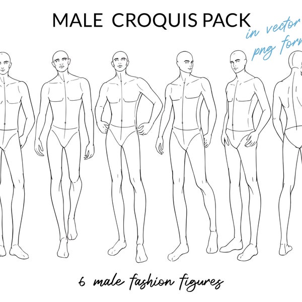 Pack de croquis de mode masculine, modèle de figure de mode masculine, pose de corps d’homme pour l’illustration de mode, croquis de mode, dessin de mode