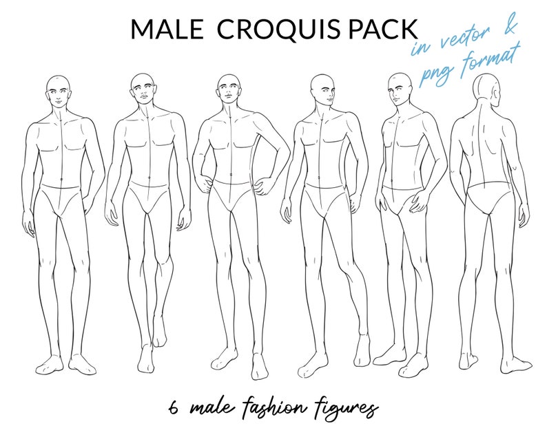 Male Fashion Croquis Pack, Male Fashion Figure Template, Mens Body Pose for Fashion Illustration, Fashion Sketch, Fashion Draw image 1