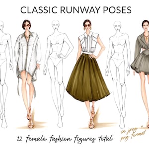 Runway Poses Croquis Pack, Female Fashion Figure Template, Pose for Fashion Design, Fashion Illustration, Fashion Sketching, Fashion Drawing