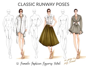 Runway Poses Croquis Pack, Female Fashion Figure Template, Pose for Fashion Design, Fashion Illustration, Fashion Sketching, Fashion Drawing