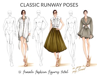 Runway Poses Croquis Pack, Female Fashion Figure Template, Pose